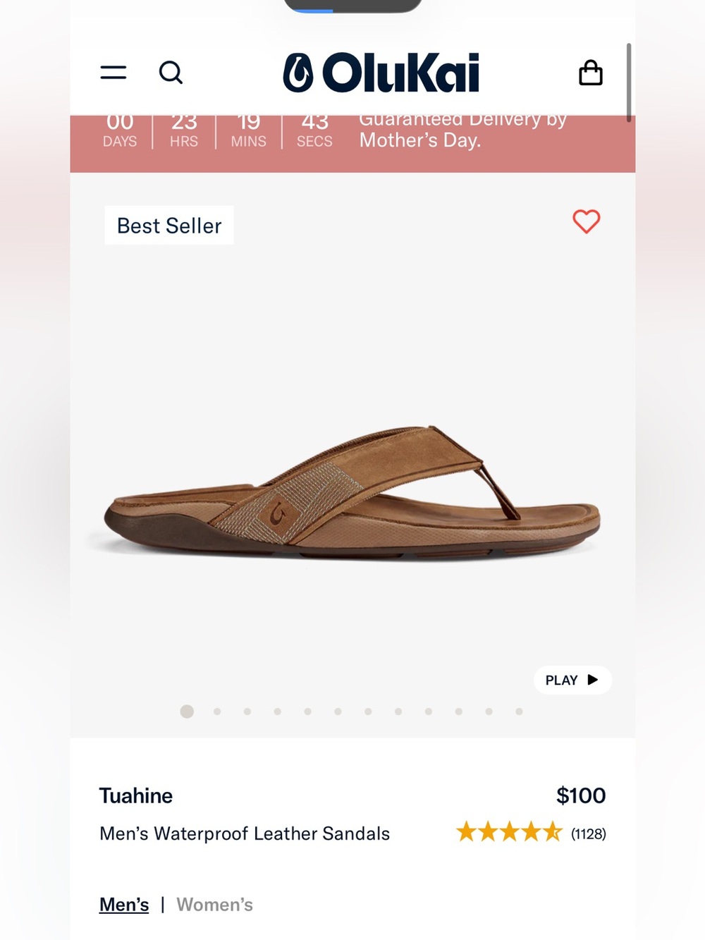 OluKai Tuahine Leather Flip Sandals in toffee best seller